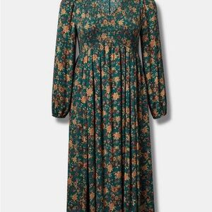 Torrid Floral Long Sleeve Dress - Green and Orange